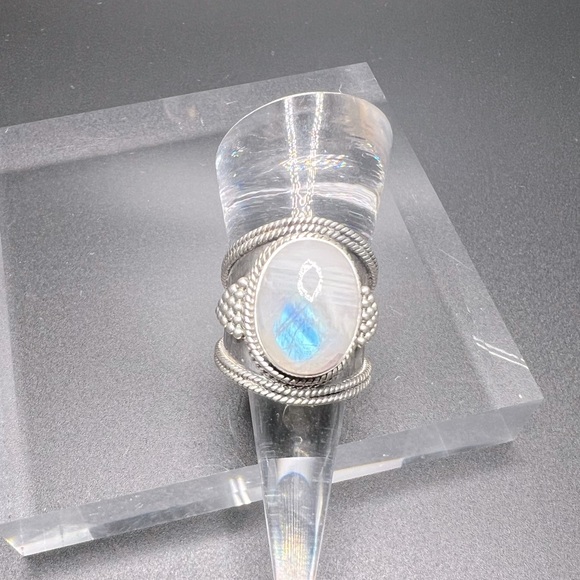 Jewelry - Large Artisan Crafted Stamped .925 Sterling Silver Moonstone Ring